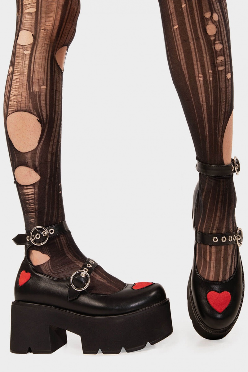 Lamoda Rosey Love Chunky Mary Jane Shoes Schwarz Rot | 015746-PGE