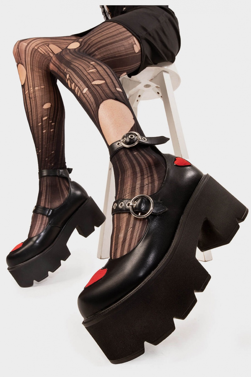 Lamoda Rosey Love Chunky Mary Jane Shoes Schwarz Rot | 015746-PGE